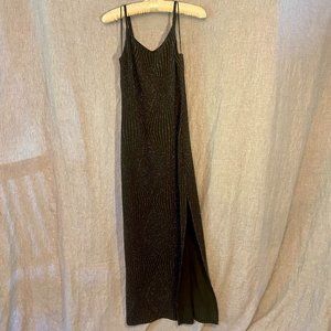 Haute Monde Long Dress with Slit Black and Metallic Silver Medium